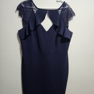 Chic Navy Lace Ruffle Mini Dress